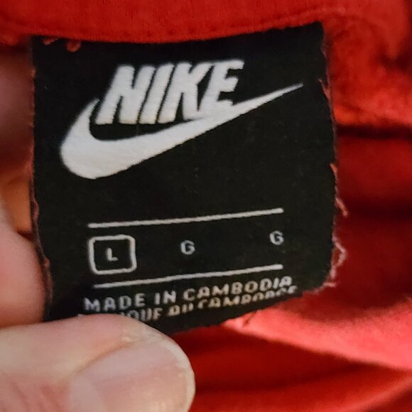 Nike Red Black LS Neon Yellow Logo Hooded Pull On Pocketed Cotton Poly Hoodie L - Picture 15 of 16